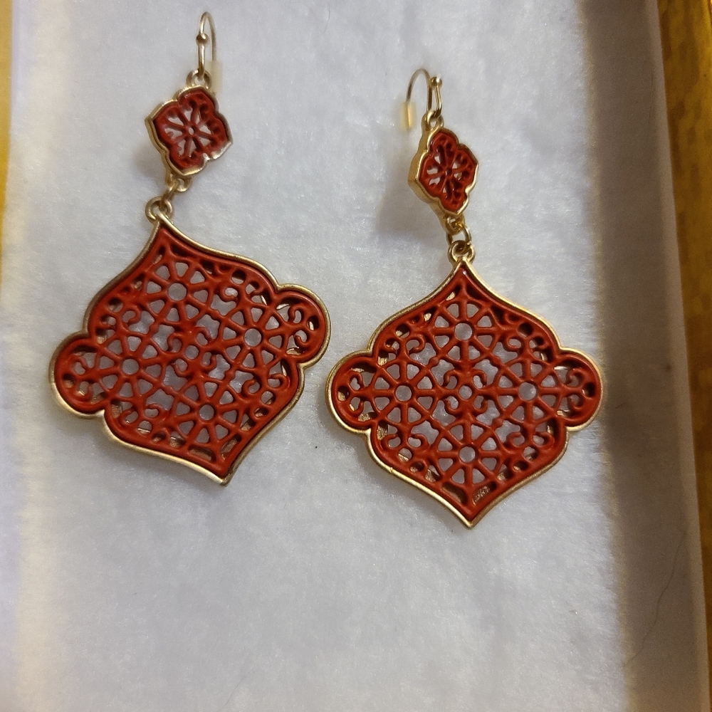 Stunning Red and Gold Boho Earrings